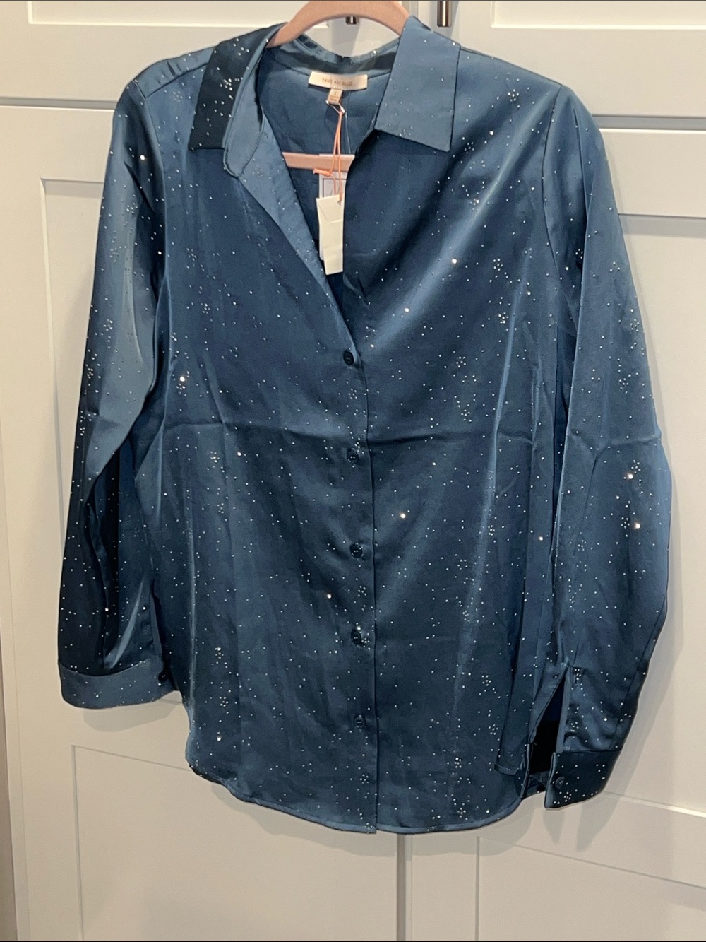 Skies Are Blue Navy Blue Sparkle Button-Down Shirt